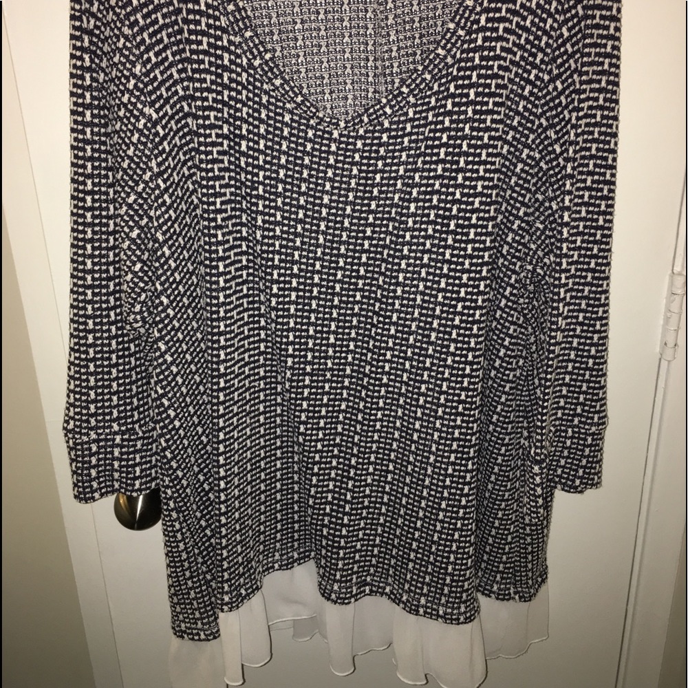 Navy blue and cream top plus size